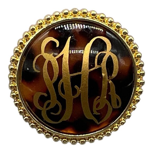 Lindsay Phillips Interchangeable Snaps Tortoise & Gold Monogrammed Shoe Accessor - Picture 2 of 5